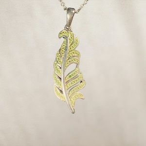 Green Diamond Accent Feather Pendant Necklace